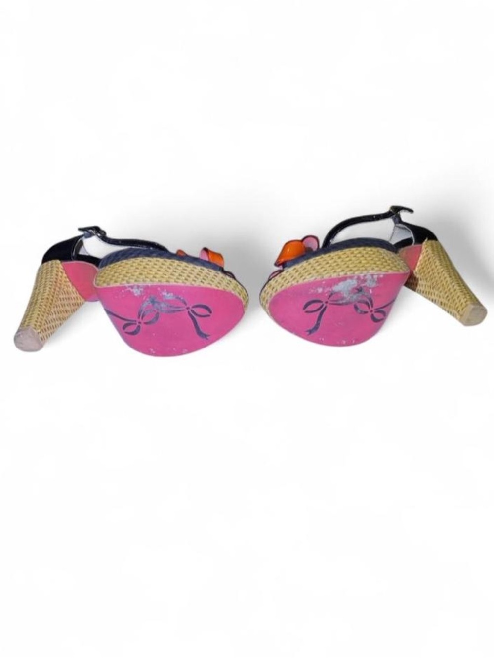 Poetic Licence Black Platform Peep-Toe Heels with Orange Flower Accent - Picture 7 of 7